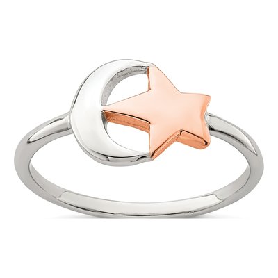 Rose Gold-Plated Sterling Silver Moon Star Ring