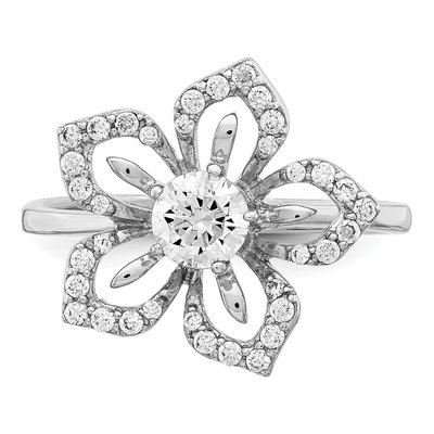 Sterling Silver CZ Flower Ring – view 6