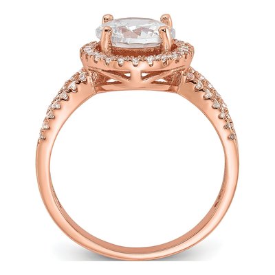 Rose Gold-Plated Sterling Silver CZ Center Halo Engagement Ring – view 3