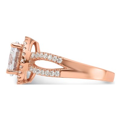 Rose Gold-Plated Sterling Silver CZ Center Halo Engagement Ring – view 5