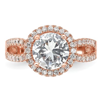Rose Gold-Plated Sterling Silver CZ Center Halo Engagement Ring – view 6