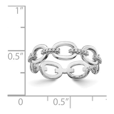 Sterling Silver CZ Bars & Oval Links Band Ring – view 4