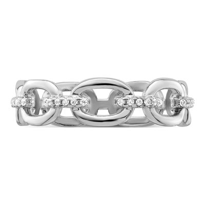 Sterling Silver CZ Bars & Oval Links Band Ring – view 5