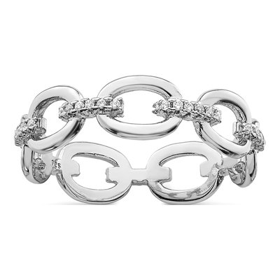 Sterling Silver CZ Bars Oval Links Ring