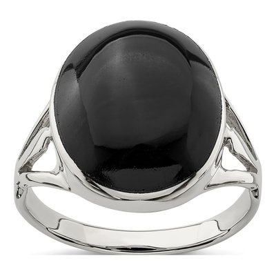 Sterling Silver Lab-Created Onyx Oval Ring
