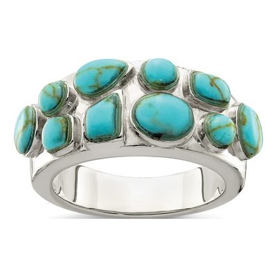 Sterling Silver Lab-Created Turquoise Inlay Ring