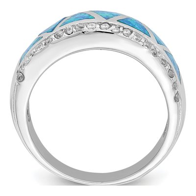 Sterling Silver Lab-Created Opal & CZ Triangle Ring – view 3