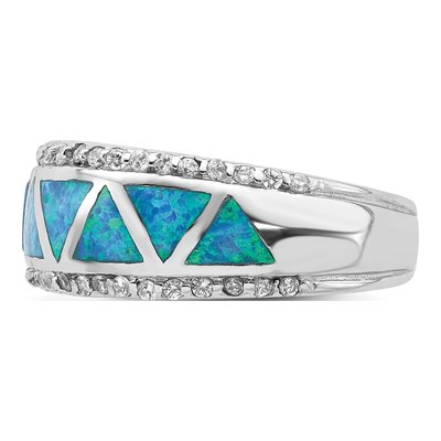 Sterling Silver Lab-Created Opal & CZ Triangle Ring – view 4