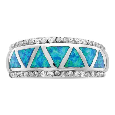Sterling Silver Lab-Created Opal & CZ Triangle Ring – view 5