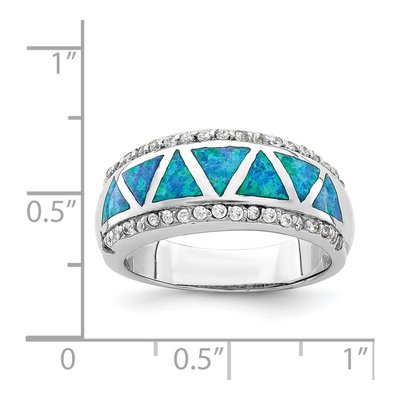 Sterling Silver Lab-Created Opal & CZ Triangle Ring – view 6