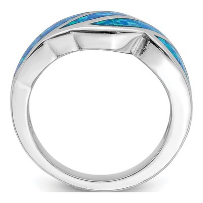 Sterling Silver Lab-Created Opal Inlay Ring – view 3