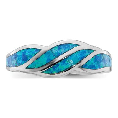 Sterling Silver Lab-Created Opal Inlay Ring – view 5