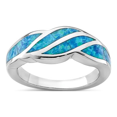 Sterling Silver Lab-Created Opal Inlay Ring