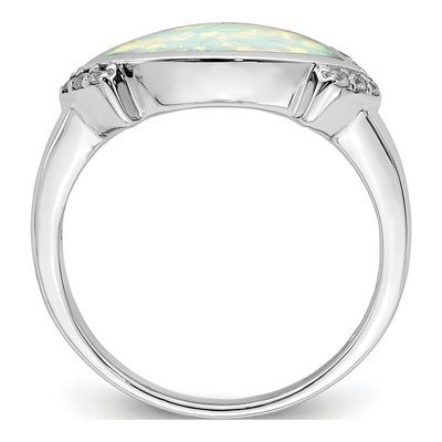 Sterling Silver Opal & CZ Marquise Ring – view 3