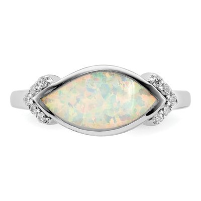 Sterling Silver Opal & CZ Marquise Ring – view 5