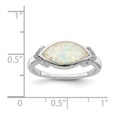 Sterling Silver Opal & CZ Marquise Ring – view 6
