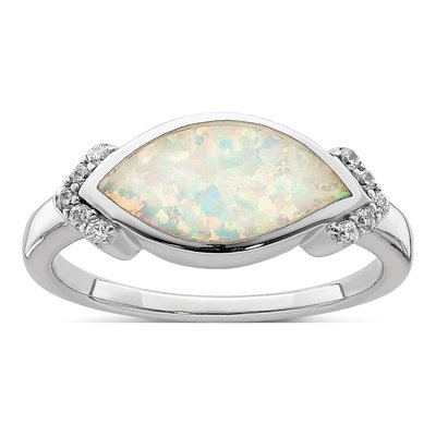 Sterling Silver Opal & CZ Marquise Ring