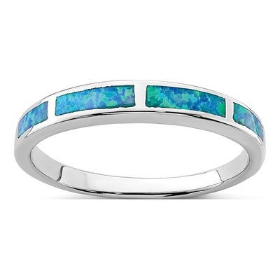 Sterling Silver Lab-Created Opal Inlay Ring