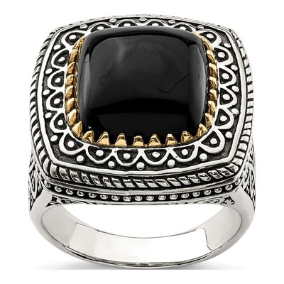 Sterling Silver & 14K Gold Onyx Ring