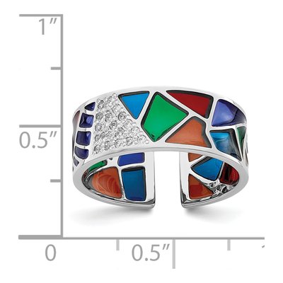 Sterling Silver CZ Enamel Cuff Ring – view 5