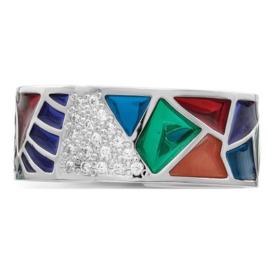 Sterling Silver CZ Enamel Cuff Ring – view 6