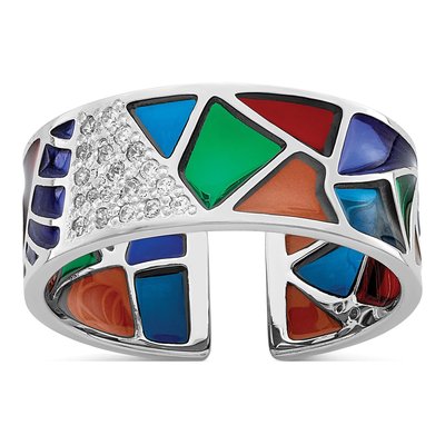 Sterling Silver CZ Enamel Cuff Ring