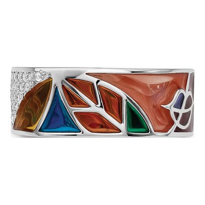 Sterling Silver CZ Multi-Color Enamel Cuff Ring – view 4