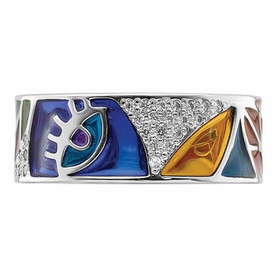 Sterling Silver CZ Multi-Color Enamel Cuff Ring – view 5