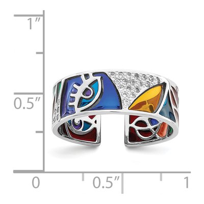 Sterling Silver CZ Multi-Color Enamel Cuff Ring – view 6