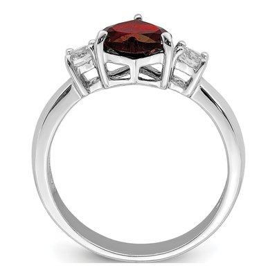 Sterling Silver Garnet & White Topaz Heart Ring – view 3