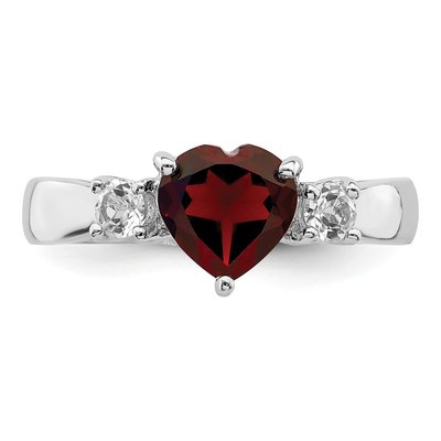 Sterling Silver Garnet & White Topaz Heart Ring – view 5
