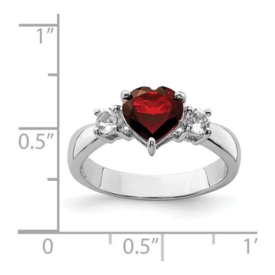 Sterling Silver Garnet & White Topaz Heart Ring – view 6