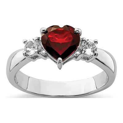 Sterling Silver Garnet & White Topaz Heart Ring
