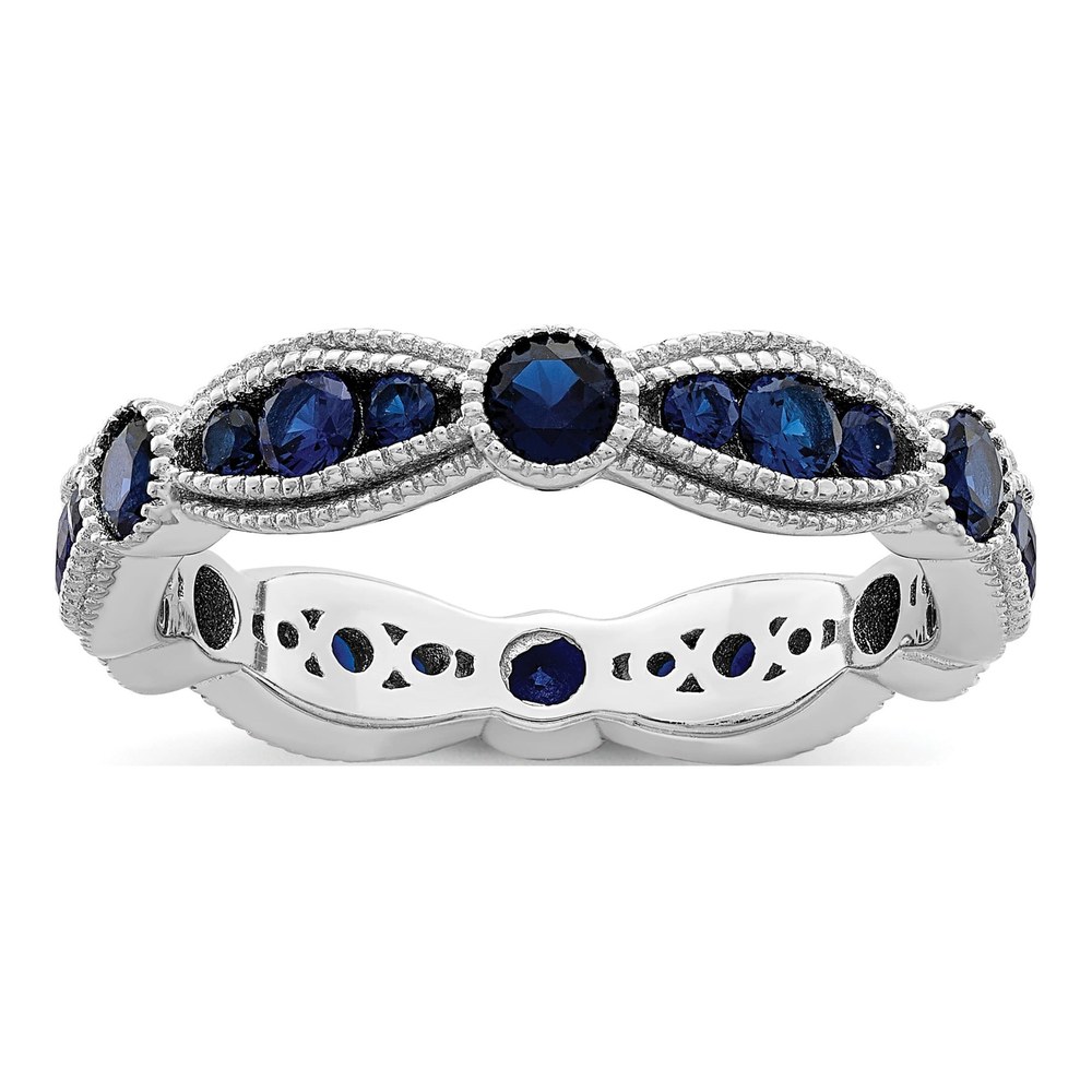 Sterling Silver Rhodium-Plated Lab Cr Blue Spinel Eternity Band