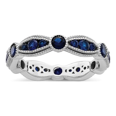 Sterling Silver 4.29mm Cr Blue Spinel Eternity Band