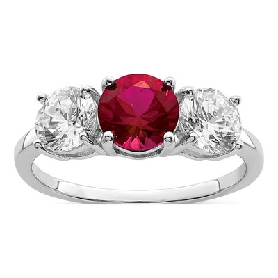 Sterling Silver CZ Corundum 3-Stone Ring