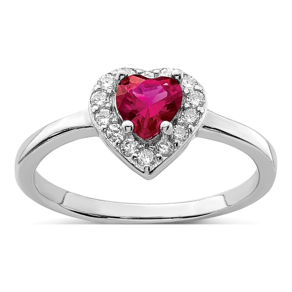 Sterling Silver CZ Corundum Heart Ring