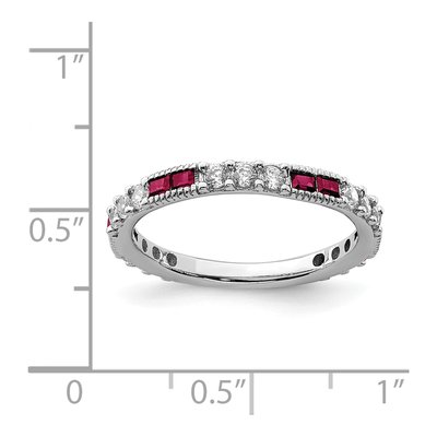 Sterling Silver Lab-Created Ruby & CZ Round Ring – view 4