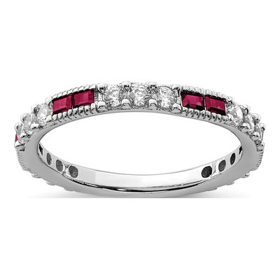 Sterling Silver Lab-Created Ruby & CZ Round Ring