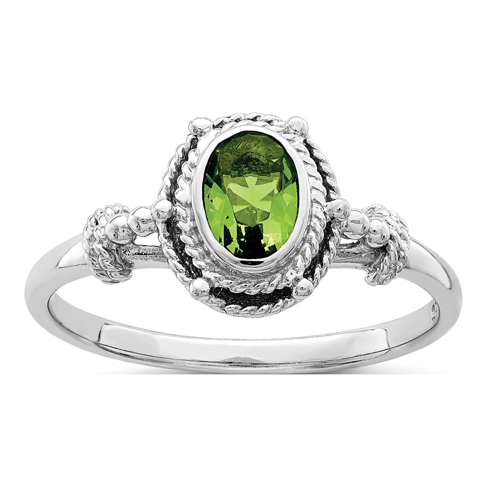 Sterling Silver Green CZ Oval Ring