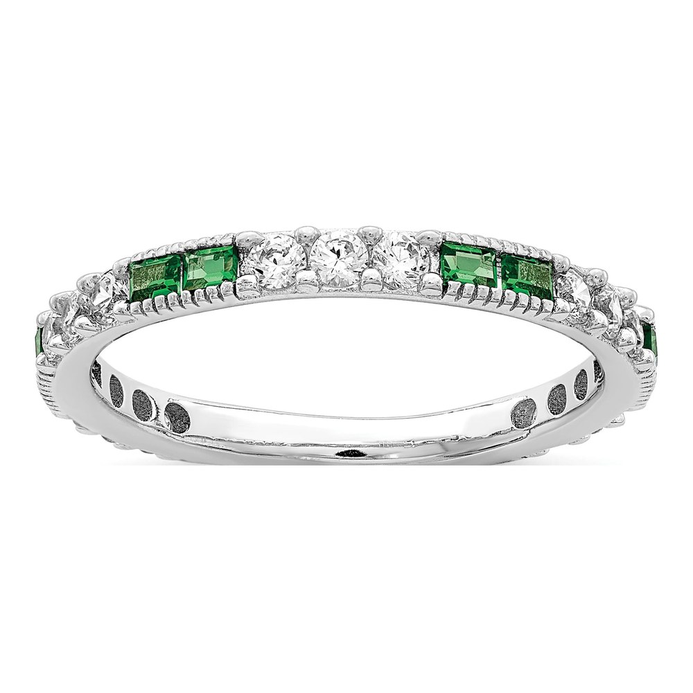 Sterling Silver Green Spinel & CZ Band Ring