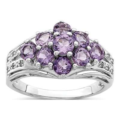 Sterling Silver Amethyst & White Topaz Fancy Ring