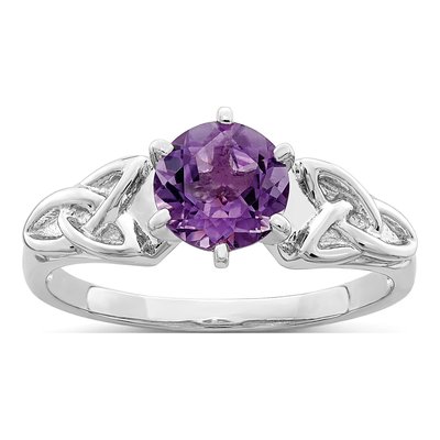 Sterling Silver Amethyst Celtic Trinity Ring