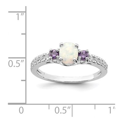 Sterling Silver Lab-Created Opal & CZ Ring – view 6
