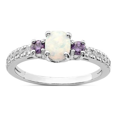 Sterling Silver Lab-Created Opal & CZ Ring