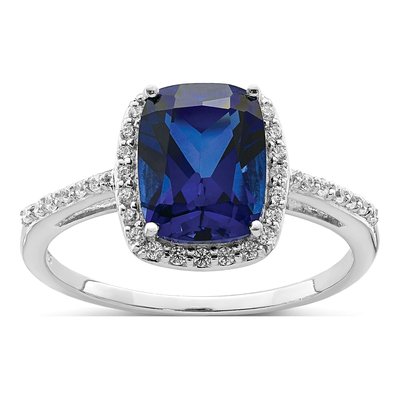 Sterling Silver Lab-Created Sapphire & CZ Ring