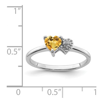 Sterling Silver Citrine & Diamond Heart Ring – view 3