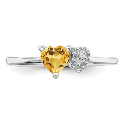Sterling Silver Citrine & Diamond Heart Ring – view 5