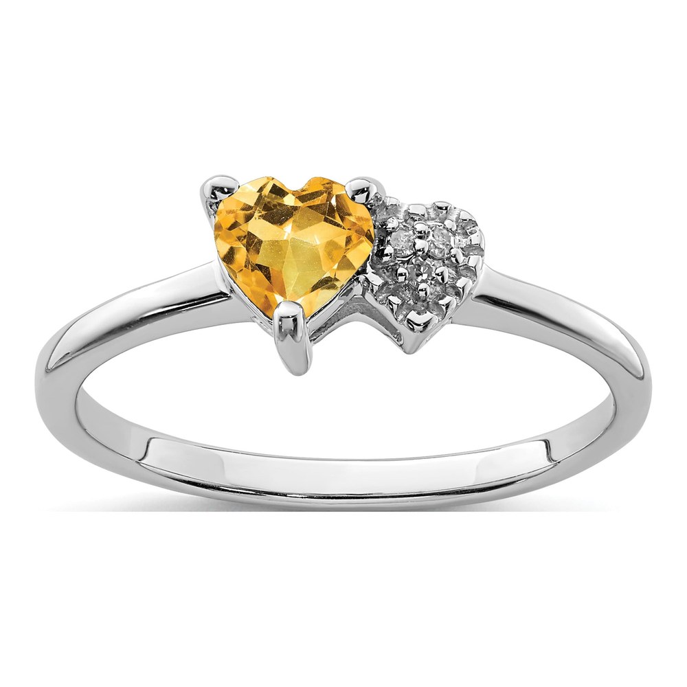 Sterling Silver Rhodium-Plated Polished 0.5ct Citrine And Diamond Ring