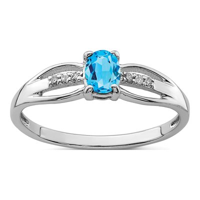 Sterling Silver Swiss Blue Topaz & Diamond Ring